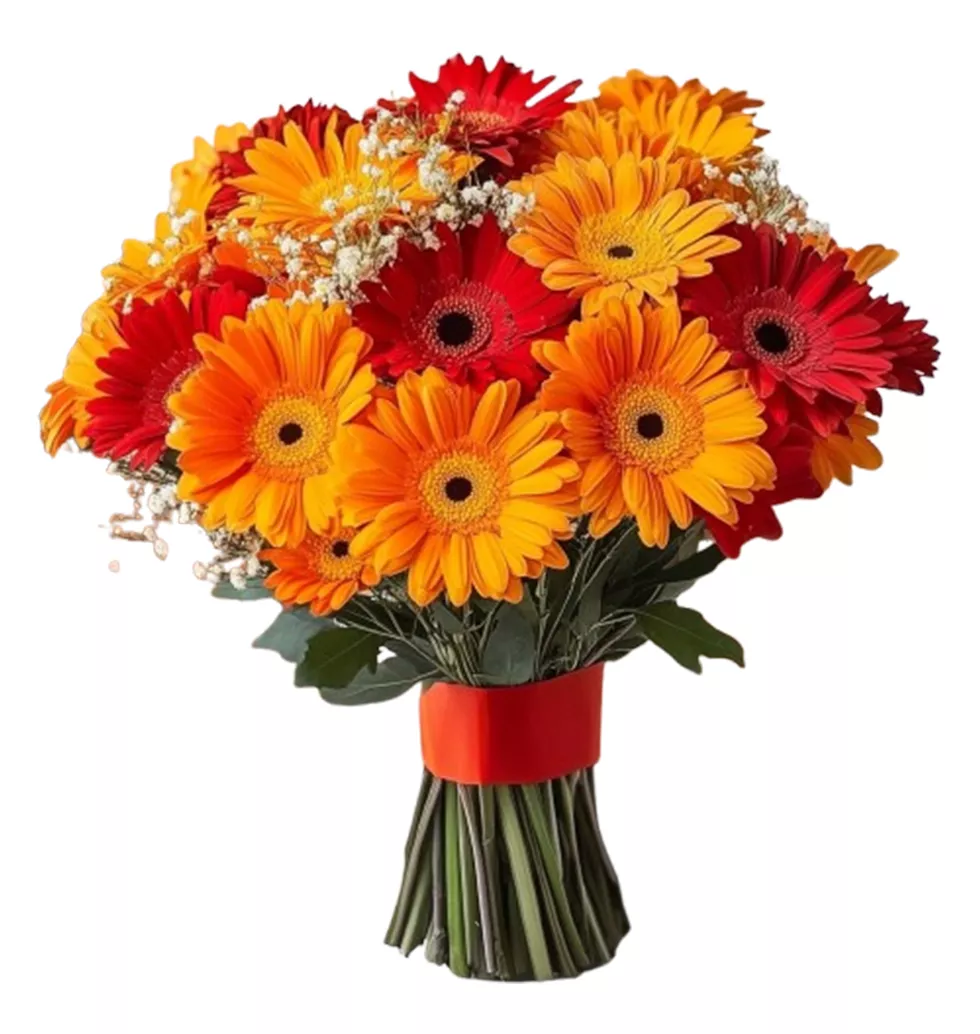 Radiant Orange & Red Gerbera Bouquet