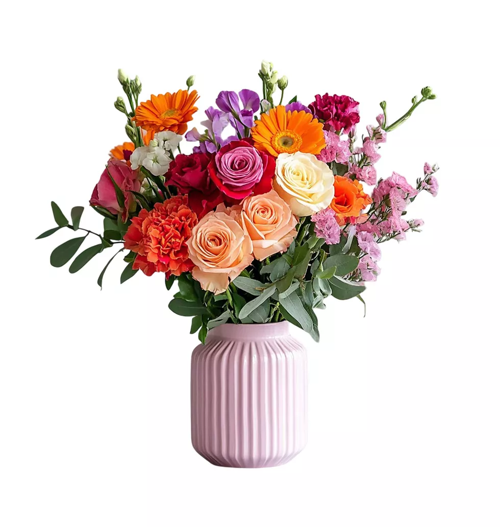 Colorful Flowers Vase Arrangement