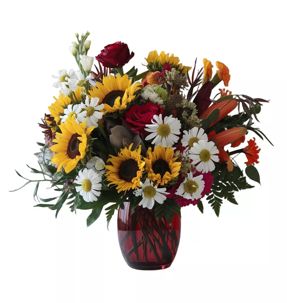 Warm Flowers Vase Arrangement