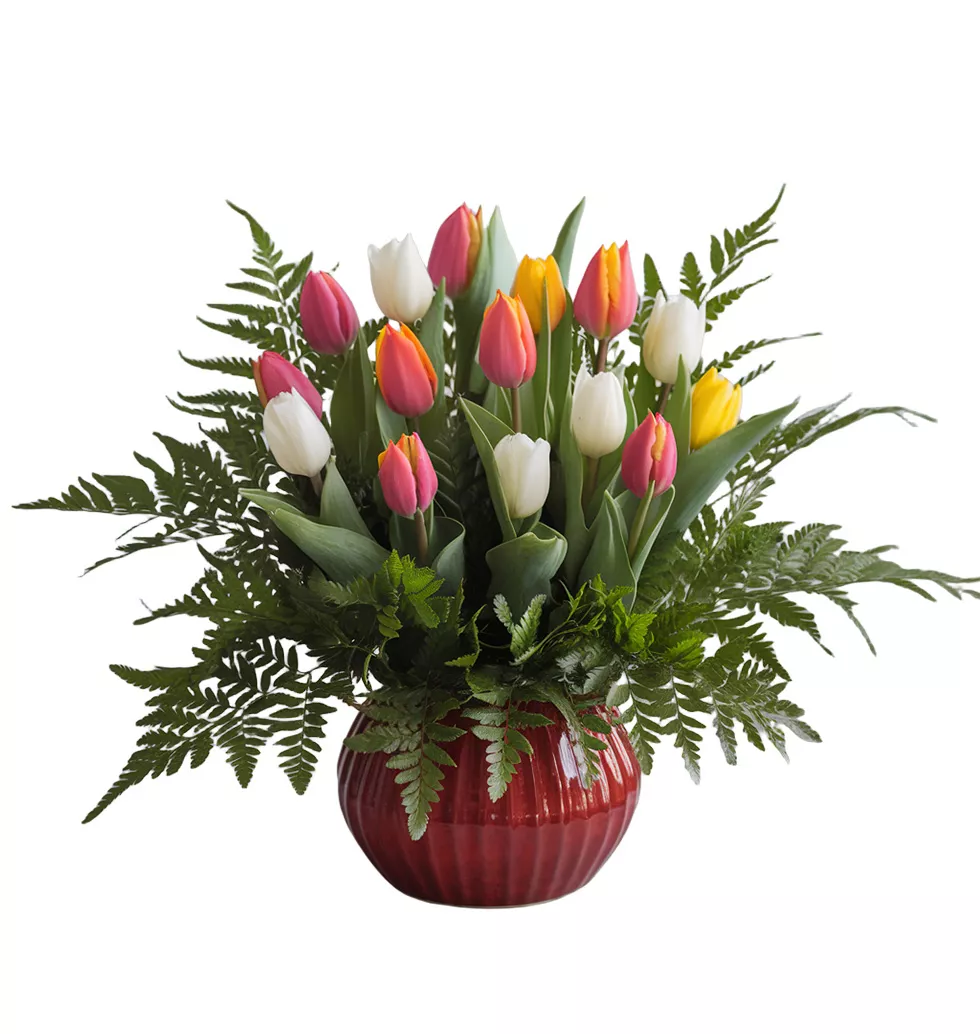 Colorful Tulip Vase Arrangement
