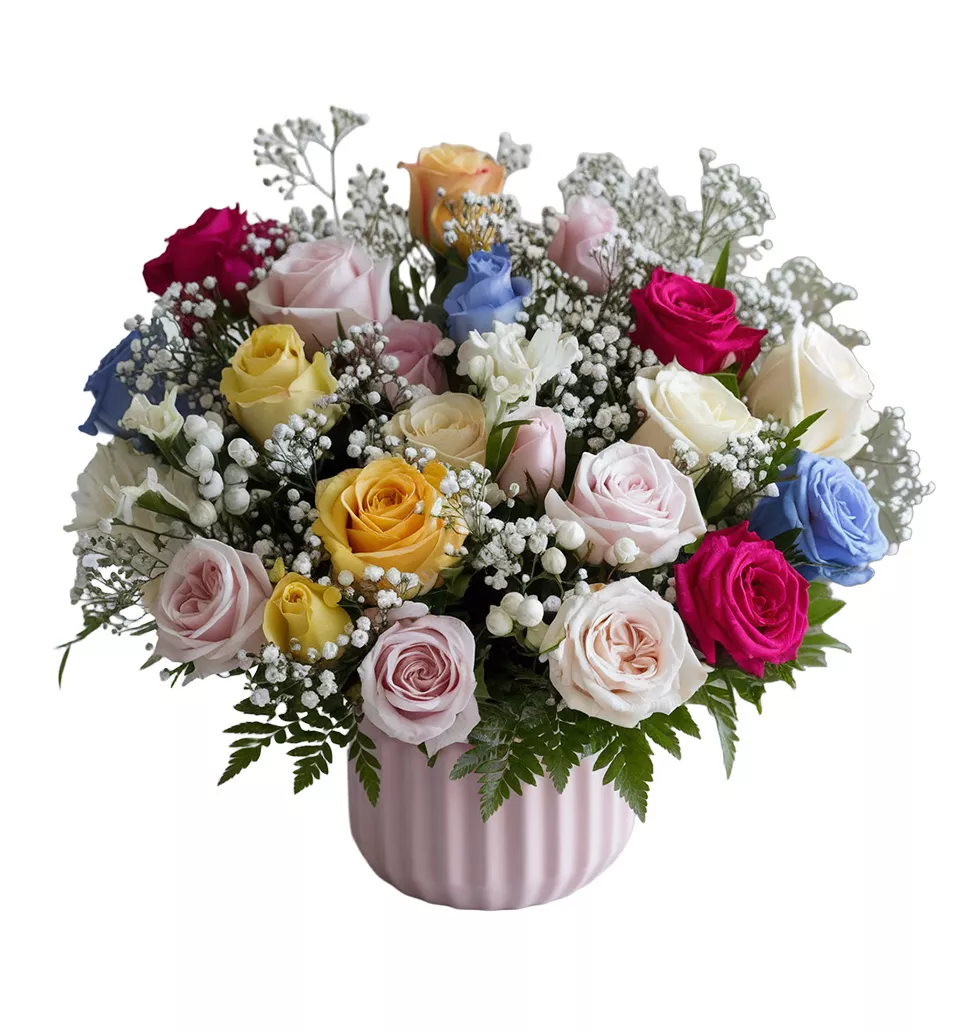 Joyful Mixed Roses Vase Arrangement